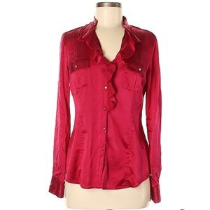 Red White House Black Market silk blouse